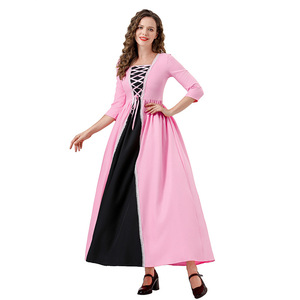 Robe de soirée rose de style médiéval pour femme, costume de princesse, déguisement de cour, bal masqué, performance scénique, manches longues, coupe longue - Product Image 2