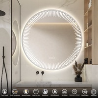 Miroir de salle de bain LED rond à fixation murale, bord décoratif, capteur tactile, anti-buée, miroir de vanité éclairé pour salle de bain