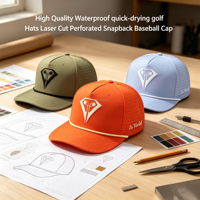 Gorra de Béisbol Personalizada de 5 Paneles con Logotipo Bordado en 3D, Impermeable, con Orificios Cortados con Láser, Gorras de Golf Perforadas, Gorras Deportivas de Alto Rendimiento, Gorras de Golf con Cuerda