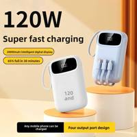 Batterie externe certifiée 3C, capacité 20000 mAh, charge rapide 120W, mini portable, 4 câbles intégrés, alimentation mobile, impression PVC, cadeau