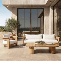 Ensemble de chaises et table d'extérieur empilables en teck, mobilier de jardin compact pour café et bistrot