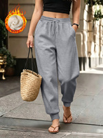 Pantalon de jogging pour femme doublé polaire, taille élastique avec cordon de serrage, bas de jambe côtelé, décontracté, pour sports d'hiver