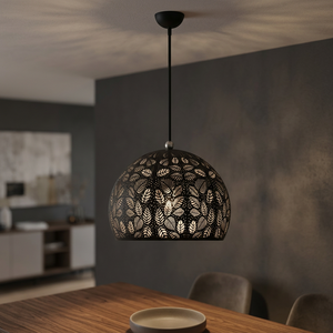 AK Brass Laser Cut <b>Leaf</b> Metal Hanging Pendant <b>Light</b> in Black Finished Decorative Item For Hotel Interior Decoration - Product Image 1