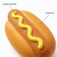 Jouets Squishy Anti-Stress en Mousse en Forme de Hot-Dog, Pain à Hot-Dog et Trio de Saucisses avec Moutarde, Pack de 3, Décoration de Bureau, Cadeau