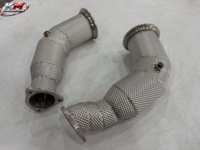 KM Euro 6 High Flow Catalyst Downpipe Heat Shield SS304 Knalpot Performa untuk Audi RS5 B9 2.9T 2019+ Baja Tahan Karat
