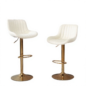 Modern Light Luxury Design Hotel and Bar <b>Adjustable</b> Height <b>Stool</b> Metal Frame Arms & Backrest White Leather Bar <b>Stool</b> - Product Image 2