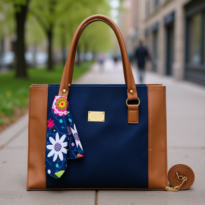 Bolso Tote de Lona Azul Marino para Mujer, Marca Fana Henri, con Cierre Abierto, Forro de Poliéster, para Uso Diario, Estilo Bohemio de Primavera - Product Image 2