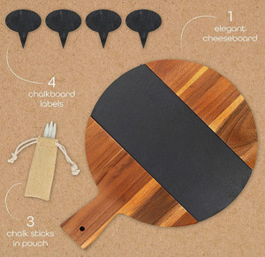 Grande planche à charcuterie ronde en bois d'acacia durable de haute qualité avec plateau de service en <span class=keywords><strong>ardoise</strong></span> - Product Image 3