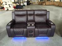 Sofá Seccional de Cuero Extensible Moderno Marrón con Bluetooth, Muebles de Sala de Estar, Sillón Reclinable Eléctrico con Luces LED