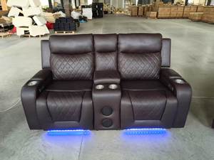 Sofá Seccional de Cuero Marrón con Bluetooth, Muebles de Sala de Estar, Sofá Reclinable Eléctrico con Luces LED - Product Image 3