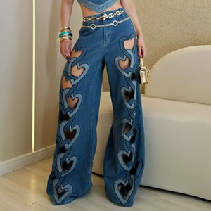 Pantalones Vaqueros de Mezclilla con Diseño de Corazón Calado a la Moda para Mujer, Hechos a Medida, 2026 - Product Image 1