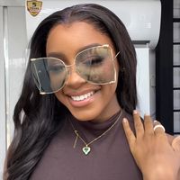 Lunettes de soleil unisexes carrées sans monture, grand dégradé UV400, pour sports de plein air – Vente en gros