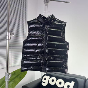 <b>Men</b> Full Zip Sleeveless Gilet Mo ncler Shiny <b>Black</b> Stand Collar Goose Down <b>Vest</b> - Product Image 1