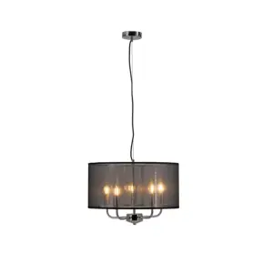 Châu Âu Nóng Bán Đen Vải Bóng Râm Vòng Fancy Pendant Lights Với 5 Bóng Đèn