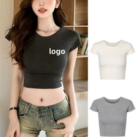 Vêtements d'été Y2k pour femmes, t-shirt court en coton et élasthanne, coupe ajustée, manches courtes, t-shirt personnalisé sexy pour femmes