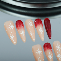Uñas artificiales hechas a mano, copo de nieve blanco ojo de gato rojo, fábrica reutilizable de alta calidad al por mayor