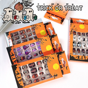 Faux ongles courts pour enfants, prêts à poser, couvrance totale, pour Halloween, vente en gros - Product Image 1