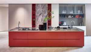 Armadi da <span class=keywords><strong>cucina</strong></span> di lusso rosso lucido alto con isola 304 <span class=keywords><strong>cucina</strong></span> in acciaio inox controsoffitto con isola Design Cabinet - Product Image 3