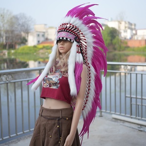 Copricapo Indiano Multicolore con Piume, Cappello da Capo, Copricapo da Motociclista, Copricapo da Uomo Selvaggio, Accessorio per Scenografie e Riprese per Bambini - Product Image 6