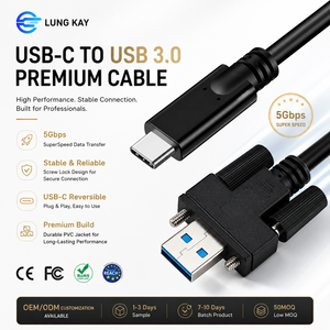 Lung Kay High-End Dual Screw Locking <b>USB</b> 3.0 Type a to <b>USB</b> <b>C</b> Cable 10Gbps SuperSpeed 100W PD Panel Mount Data Cord - Product Image 1