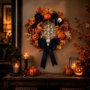 Party Supplies Spider Web Pumpkin Skull Rose Autumn Leaf Door Decor Halloween Hanging <b>Wreath</b> - Product Image 1