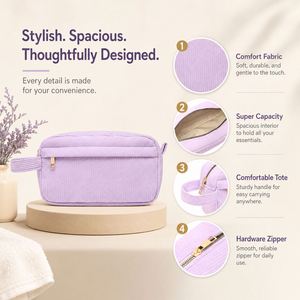 Aesthetic Personalized Toiletry <b>Bag</b>, Cute Custom Corduroy Makeup <b>Bag</b>, Pencil Pouch & Retro Cosmetic Organizer - Product Image 6