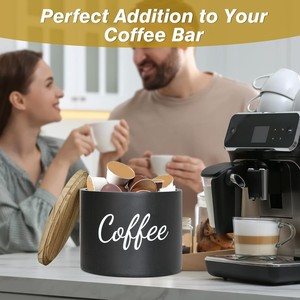 Caja de almacenamiento para cápsulas de café con tapa, etiqueta de café grabada en blanco y negro para uso en el escritorio de la cocina - Product Image 3