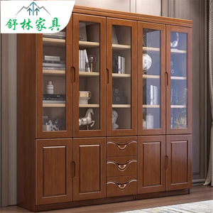 Shulin <b>Solid</b> <b>Wood</b> <b>Bookcase</b> With Glass Doors 601 Storage Cabinet For Home Office Display Shelf Modern Minimalist Design - Product Image 1