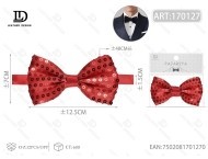 <b>Sequined</b> Bow Tie Bright <b>Red</b> Pre Tied Polyester Party Accessory - Product Image 3