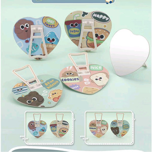 Cartoon Makeup <b>Mirror</b> Heart Shape Glass Lens Desktop Stand For Women Vanity <b>Mirror</b> With Cute Design - Product Image 1