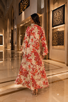 Robe longue ample à manches évasées imprimé feuille d'érable, Abaya en polyester pour femme, idéale pour les vacances, les rassemblements, le quotidien et l'Aïd