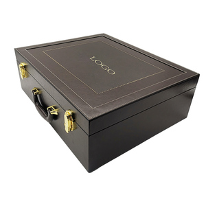Custom Large Wooden <strong>Decorative</strong> Storage Leather <strong>Box</strong> Wooden Leather Treasure Chest <strong>Box</strong> <strong>with</strong> Hinged <strong>Lid</strong> - Product Image 3