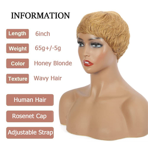 Perruque <span class=keywords><strong>courte</strong></span> bouclée pour <span class=keywords><strong>femme</strong></span>, cheveux blonds miel, <span class=keywords><strong>coupe</strong></span> pixie, sans dentelle - Product Image 3
