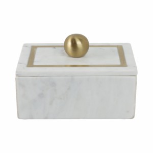 Scatola portaoggetti in marmo con pomello in ottone e intarsi per gioielli e decorazioni per la casa - Product Image 1