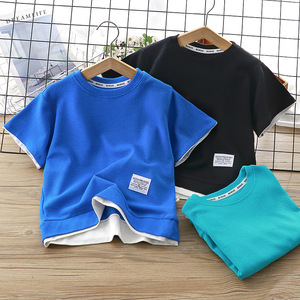 Ensemble deux pièces coréen en coton gaufré à manches courtes pour bébé garçon, collection été 2025 - Product Image 2