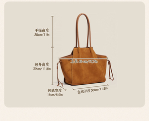 Custom Logo Suede Women's Tote Bag Vintage Drawstring Hobos Shoulder Bag for Women genuine leather Casual Ladies tote bag - Product Image 2
