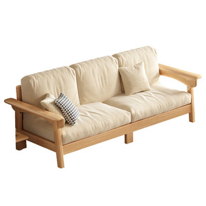 Solid Wood Sofa Modern Minimalist Style Three Seater Removable Washable Fabric Living Room Furniture - Product Image 4