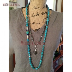 NM20616 <strong>Boho</strong> Hand Knotted Turquoise Nugget <strong>Necklace</strong> Layering Stone <strong>NECKLACE</strong> Lapis Beads <strong>Necklace</strong> - Product Image 2
