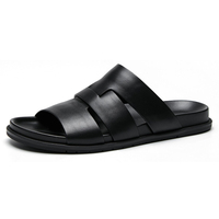Nouvelles sandales et tongs d'été 2025 tendance pour hommes en cuir véritable noir, semelle souple, chaussures de plage d'extérieur, échantillon gratuit