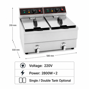 Freidora Eléctrica Comercial de Doble Tanque, 220V, Acero Inoxidable, con Grifos de Drenaje de Aceite para Restaurante - Product Image 3