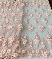 Tissu en dentelle française unique, tissé, brodé de perles et de paillettes, avec fleurs 3D, pour robes de mariée et sacs, grammage lourd
