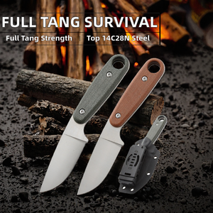 Couteau fixe Full Tang en acier 14C28N, lame Stonewashed, manche en Micarta lin, pour survie en extérieur, bushcraft, bricolage, OEM, avec étui Kydex - Product Image 2