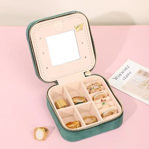 Plush Emerald Velvet Travel Jewelry Box Case Earring velvet boxes with travel luxury leather box for jewelry with mirror