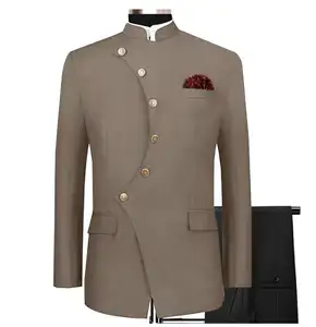 Traje de estilo indio para hombre, conjunto de 2 piezas, chaqueta de diseño de un solo pecho, esmoquin de boda, chaqueta Formal para novio, pantalones, vestido elegante para hombre