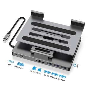 Soporte con Hub USB C para <span class=keywords><strong>iPad</strong></span> <span class=keywords><strong>Pro</strong></span> SYONG, Diseño Plegable de 360° °   Base de Conexión Multipuerto Giratoria, <span class=keywords><strong>Adaptador</strong></span> 8 en 1 con <span class=keywords><strong>HDMI</strong></span>, SD/TF, USB 3.0 - Product Image 1