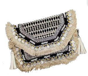 Latest Designer Women's Banjara Hand Beaded <b>Clutch</b> Purse Canvas Evening <b>Bag</b> with Envelope Stone Pattern Classic Style - Product Image 2