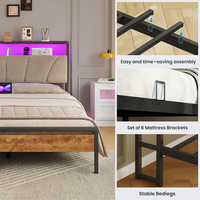 Cadre de lit en métal moderne et durable pour lit queen-size, avec éclairage LED RGB intégré, station de charge, couleur personnalisable, garantie de 3 ans pour la chambre à coucher