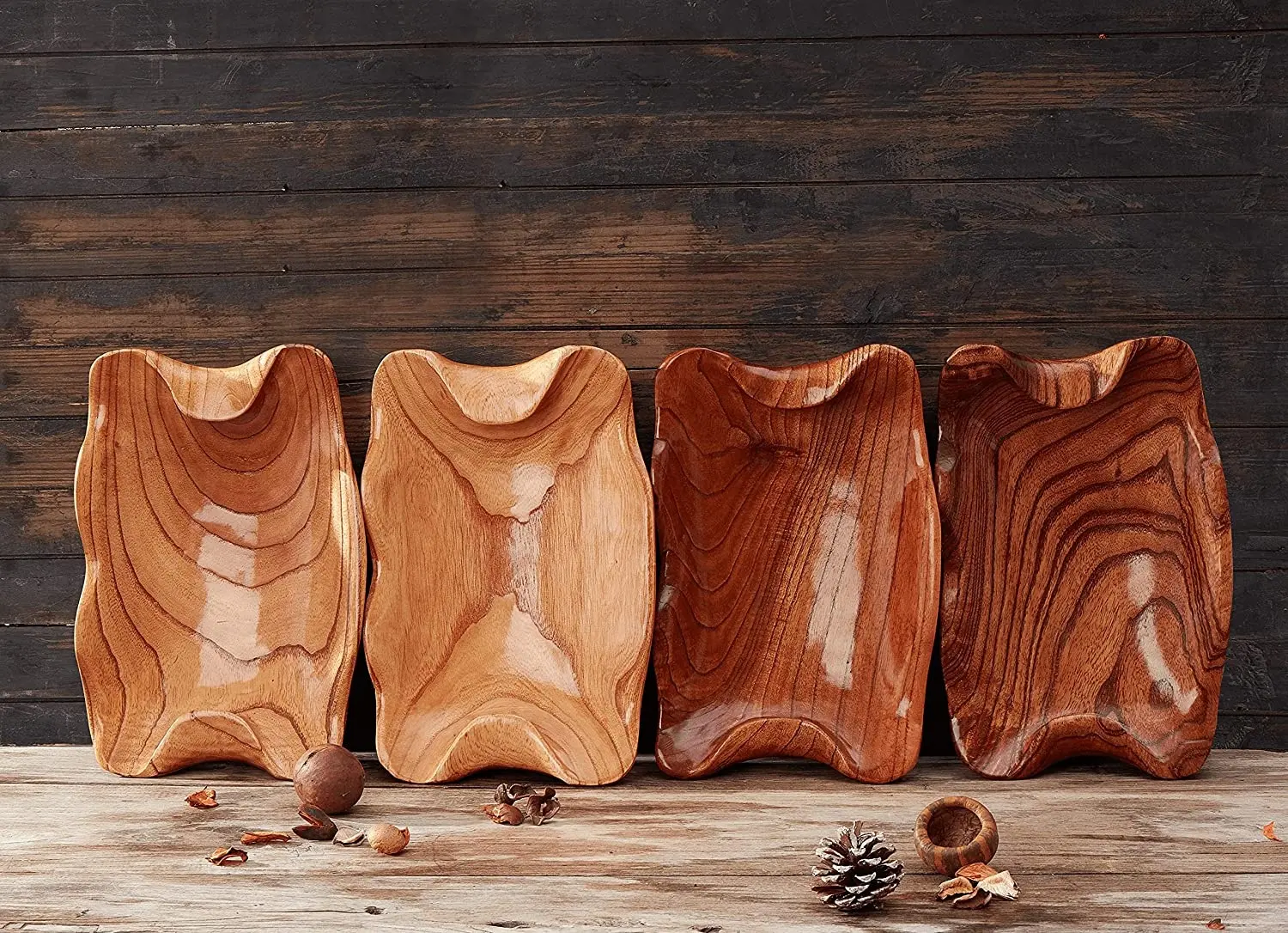 Cuencos de madera con borde vivo ondulado para decoración, cuencos de madera de raíz Natural tallada a mano, cuenco de fruta de granja de madera decorativo, para entrada hecha a mano