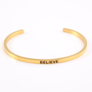 Bracelets en acier inoxydable doré tendance, bracelets lisses à lettres ouvertes, bracelets personnalisés pour l'amélioration personnelle, bracelets pour femmes et hommes, cadeau - Product Image 6