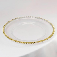 Plateau décoratif transparent en plastique de 13 pouces, style européen de luxe léger, avec perles dorées, pour mariage, hôtel, pâtisserie et collations, décoration intérieure